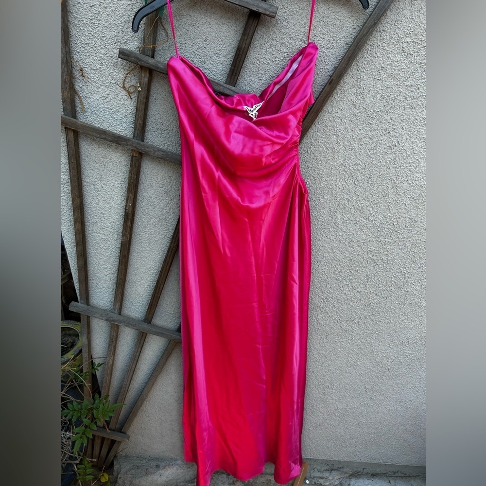 NWT Reformation Navaeh Satin Side Cutout Strapless Midi Bias Dress in Flambe - Picture 7 of 15